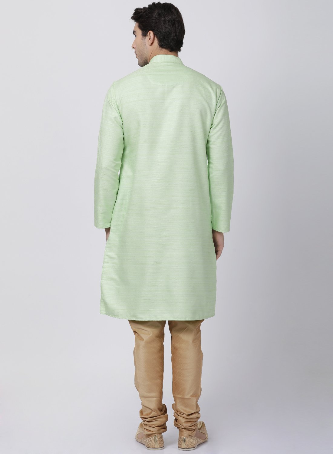 Men's Light Green Cotton Silk Blend Kurta and Pyjama Set