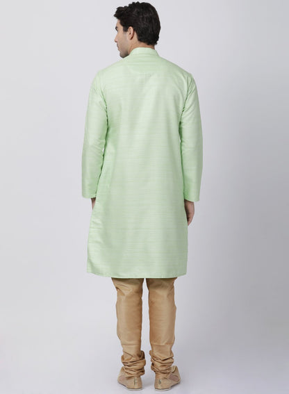 Men's Light Green Cotton Silk Blend Kurta and Pyjama Set