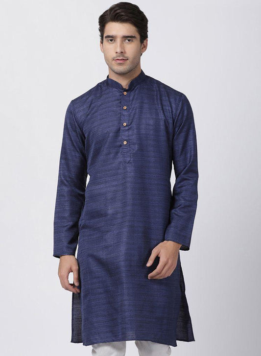 Men's Dark Blue Cotton Silk Blend Kurta