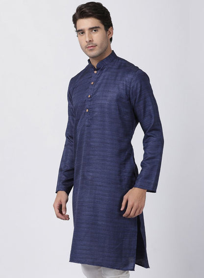 Men's Dark Blue Cotton Silk Blend Kurta