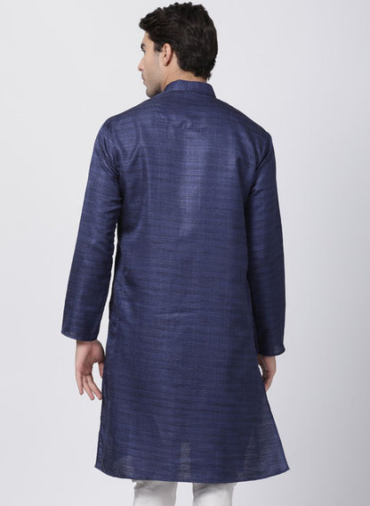 Men's Dark Blue Cotton Silk Blend Kurta
