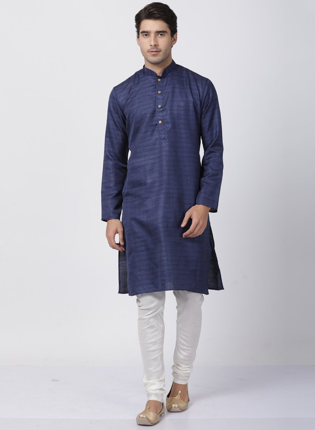 Men's Dark Blue Cotton Silk Blend Kurta