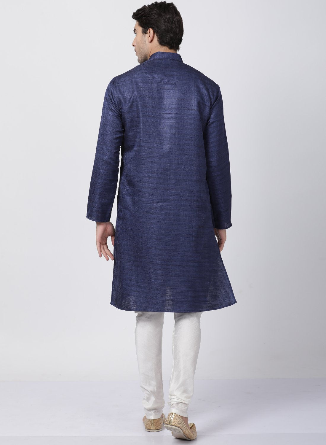 Men's Dark Blue Cotton Silk Blend Kurta and Pyjama Set