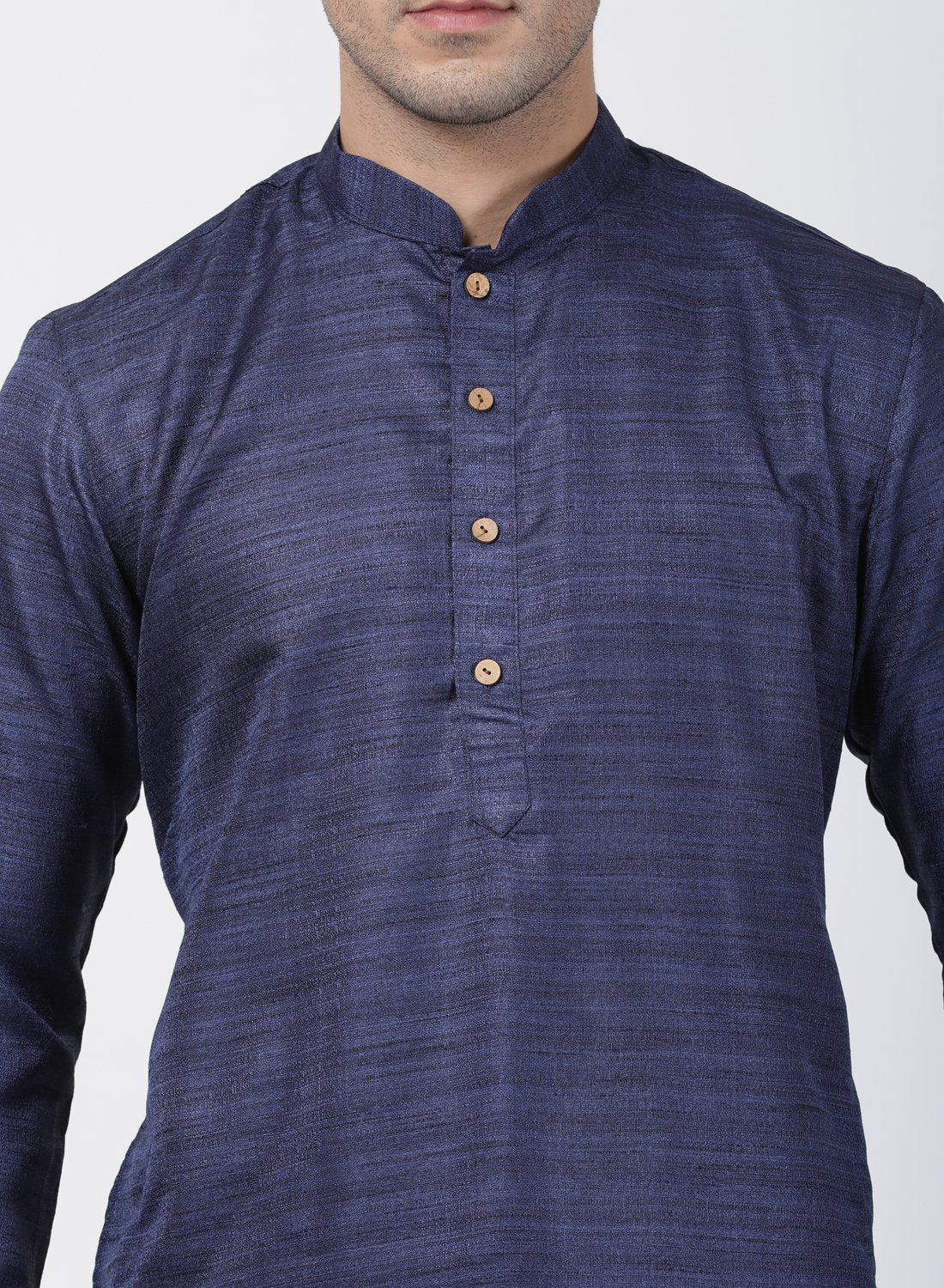 Men's Dark Blue Cotton Silk Blend Kurta