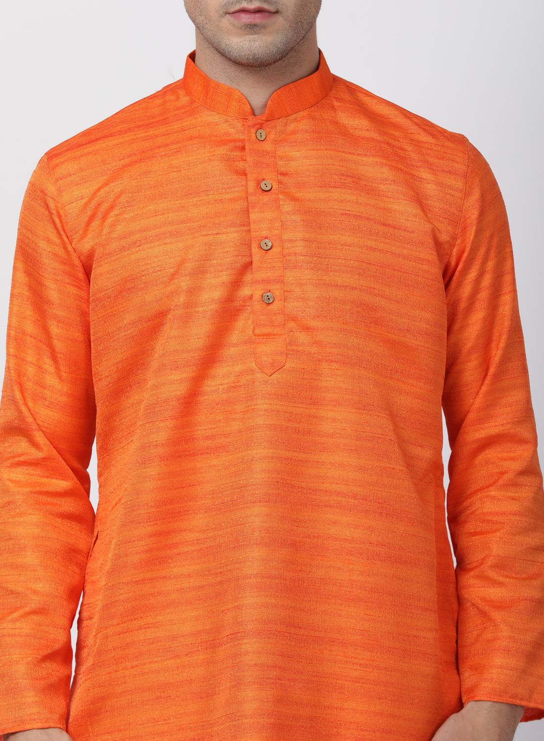 Men's Orange Cotton Silk Blend Kurta