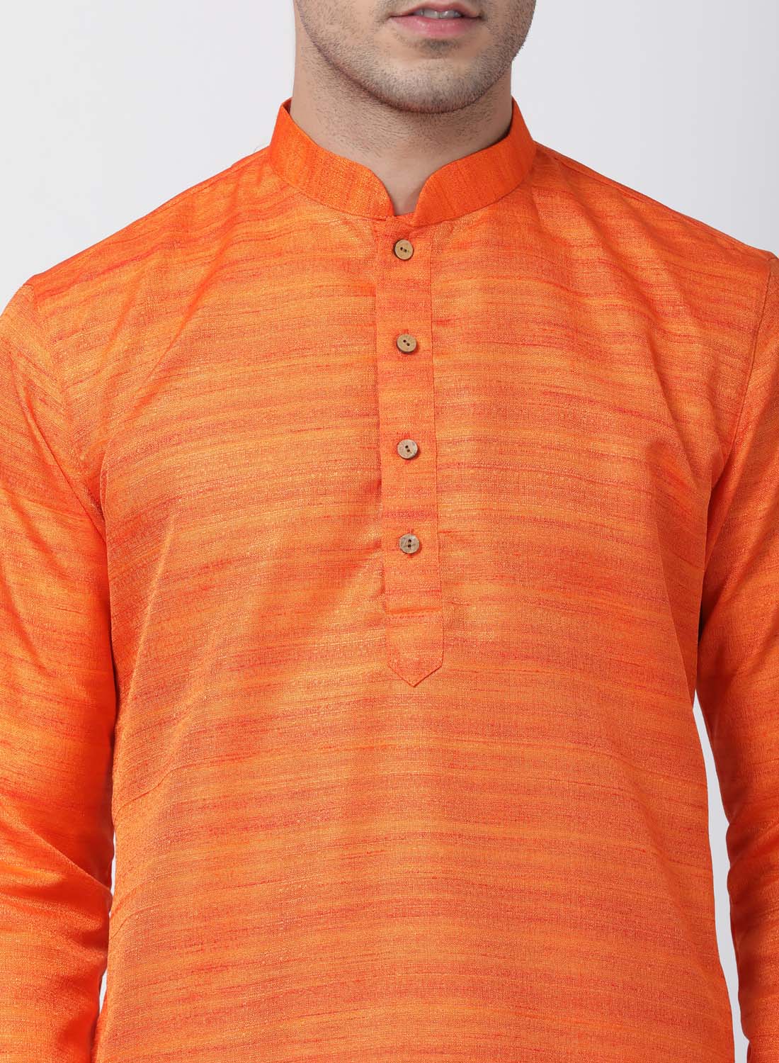 Men's Orange Cotton Silk Blend Kurta and Pyjama Set