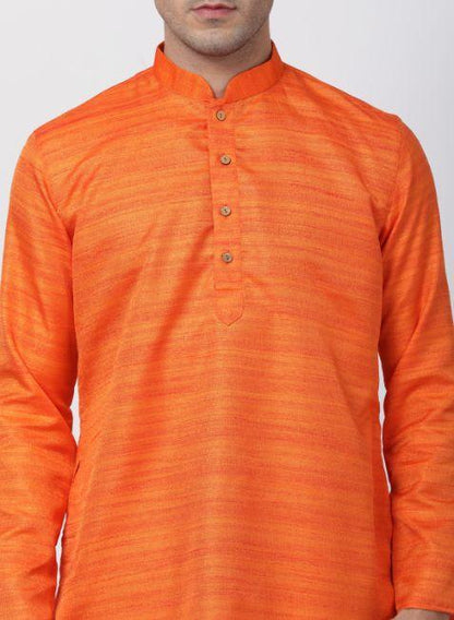 Men's Orange Cotton Silk Blend Kurta and Pyjama Set