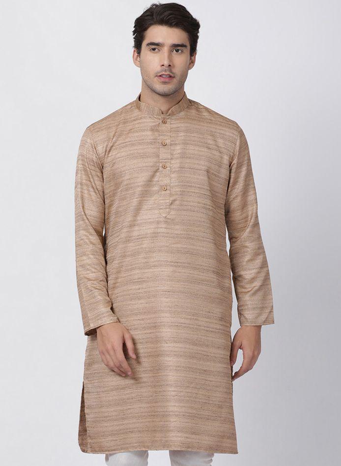 Men's Gold Cotton Silk Blend Kurta