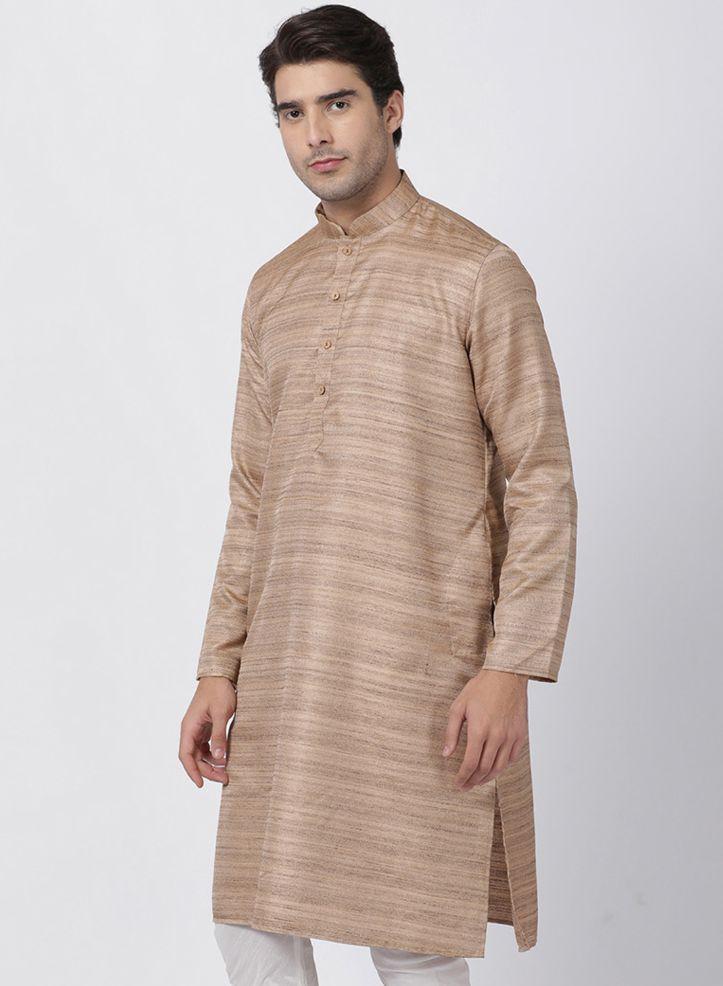 Men's Gold Cotton Silk Blend Kurta