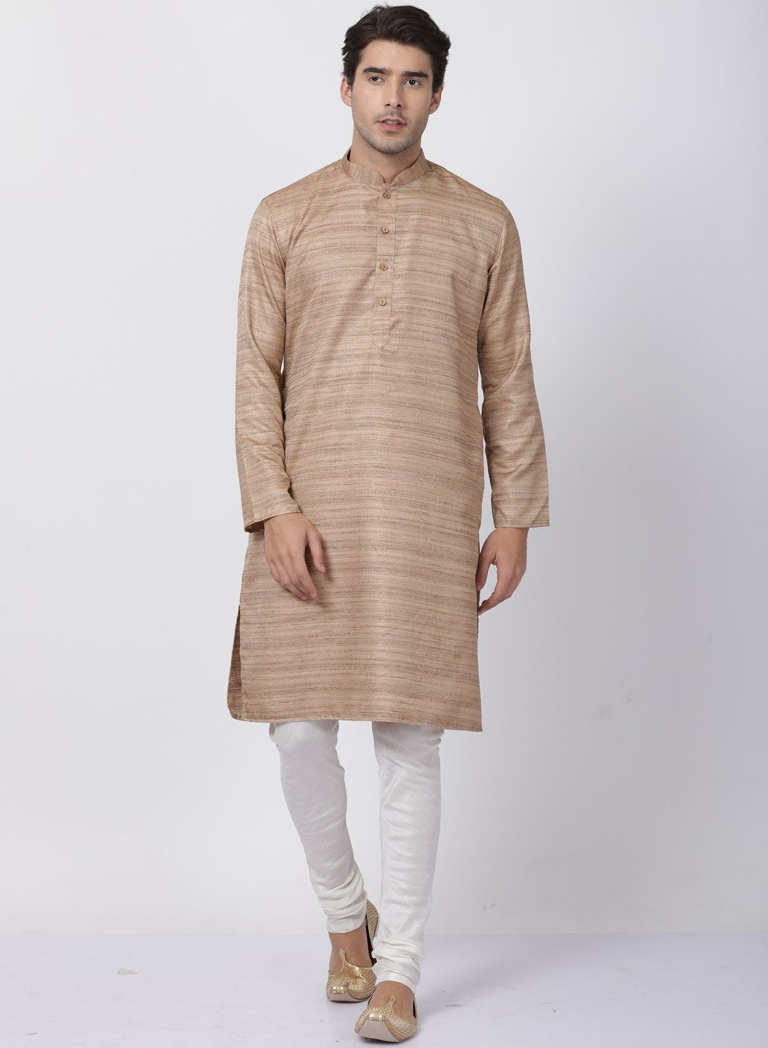 Men's Gold Cotton Silk Blend Kurta and Pyjama Set