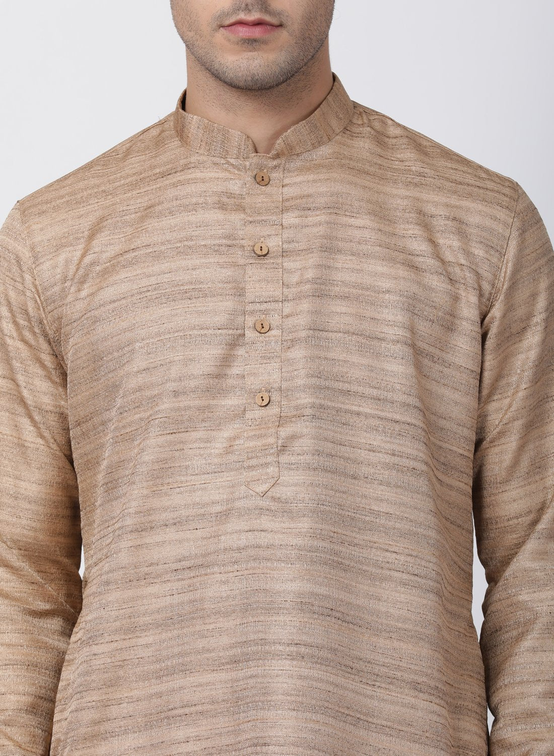 Men's Gold Cotton Silk Blend Kurta and Pyjama Set