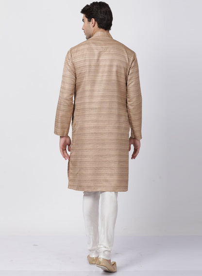 Men's Gold Cotton Silk Blend Kurta and Pyjama Set