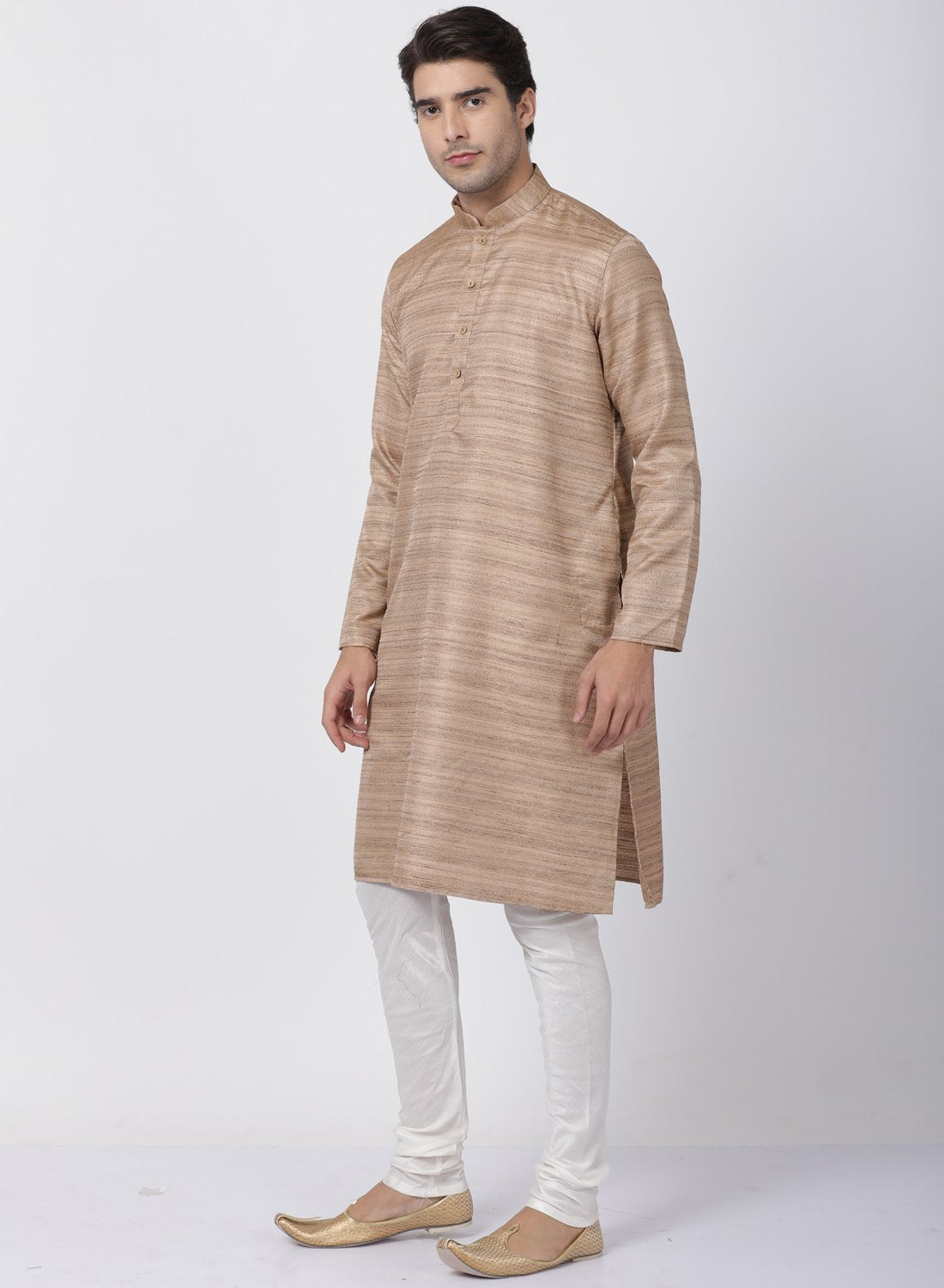 Men's Gold Cotton Silk Blend Kurta and Pyjama Set