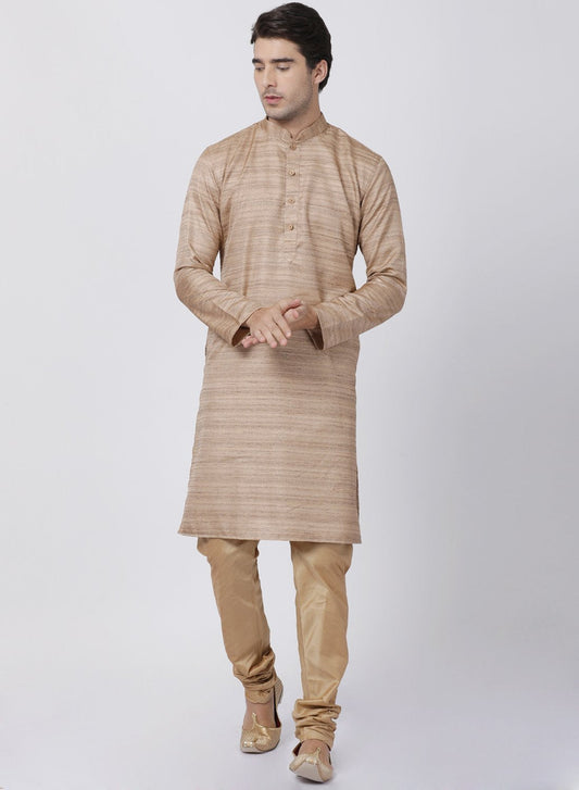 Men's Gold Cotton Silk Blend Kurta and Pyjama Set