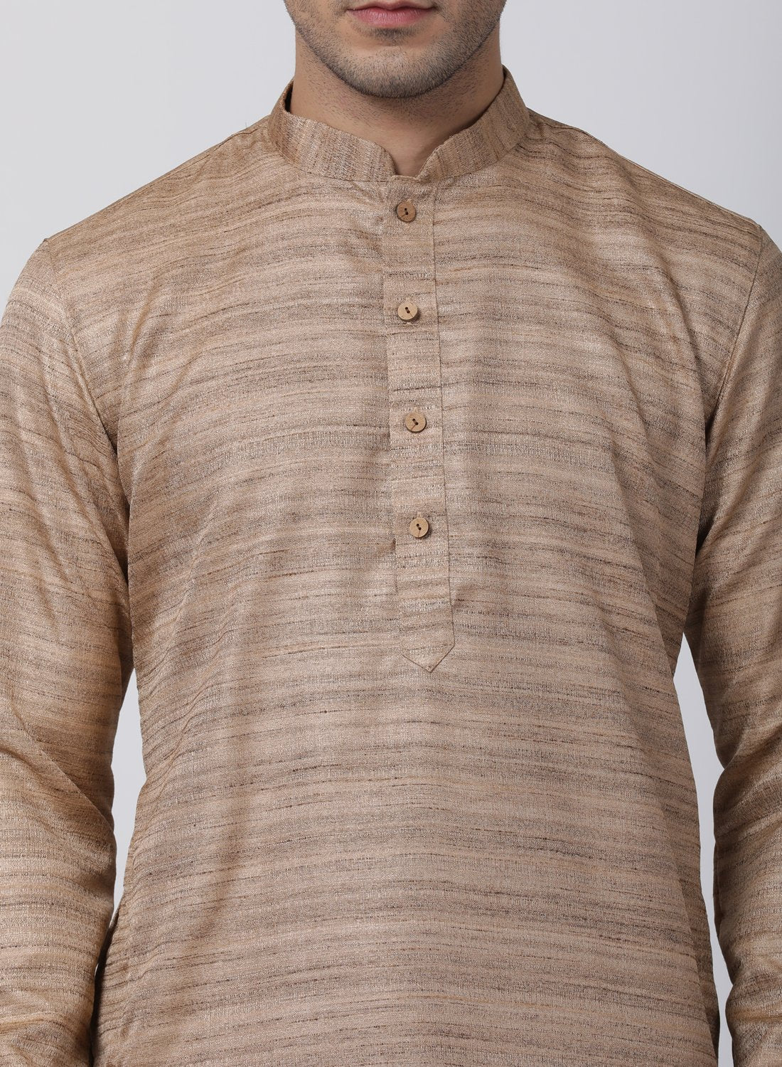 Men's Gold Cotton Silk Blend Kurta and Pyjama Set