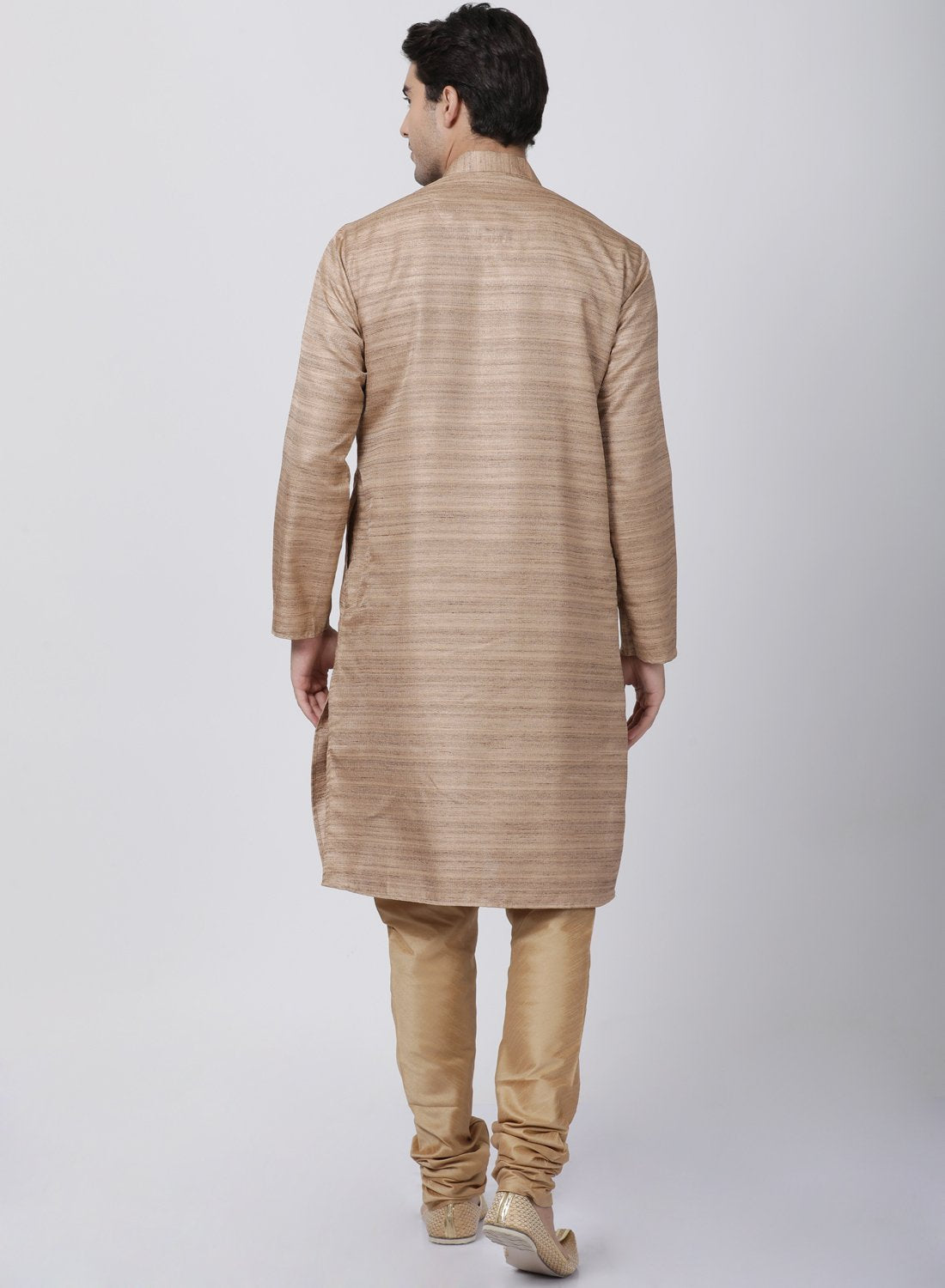 Men's Gold Cotton Silk Blend Kurta and Pyjama Set
