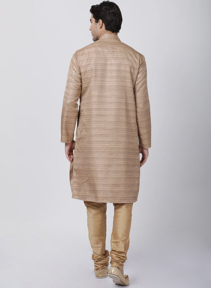 Men's Gold Cotton Silk Blend Kurta and Pyjama Set