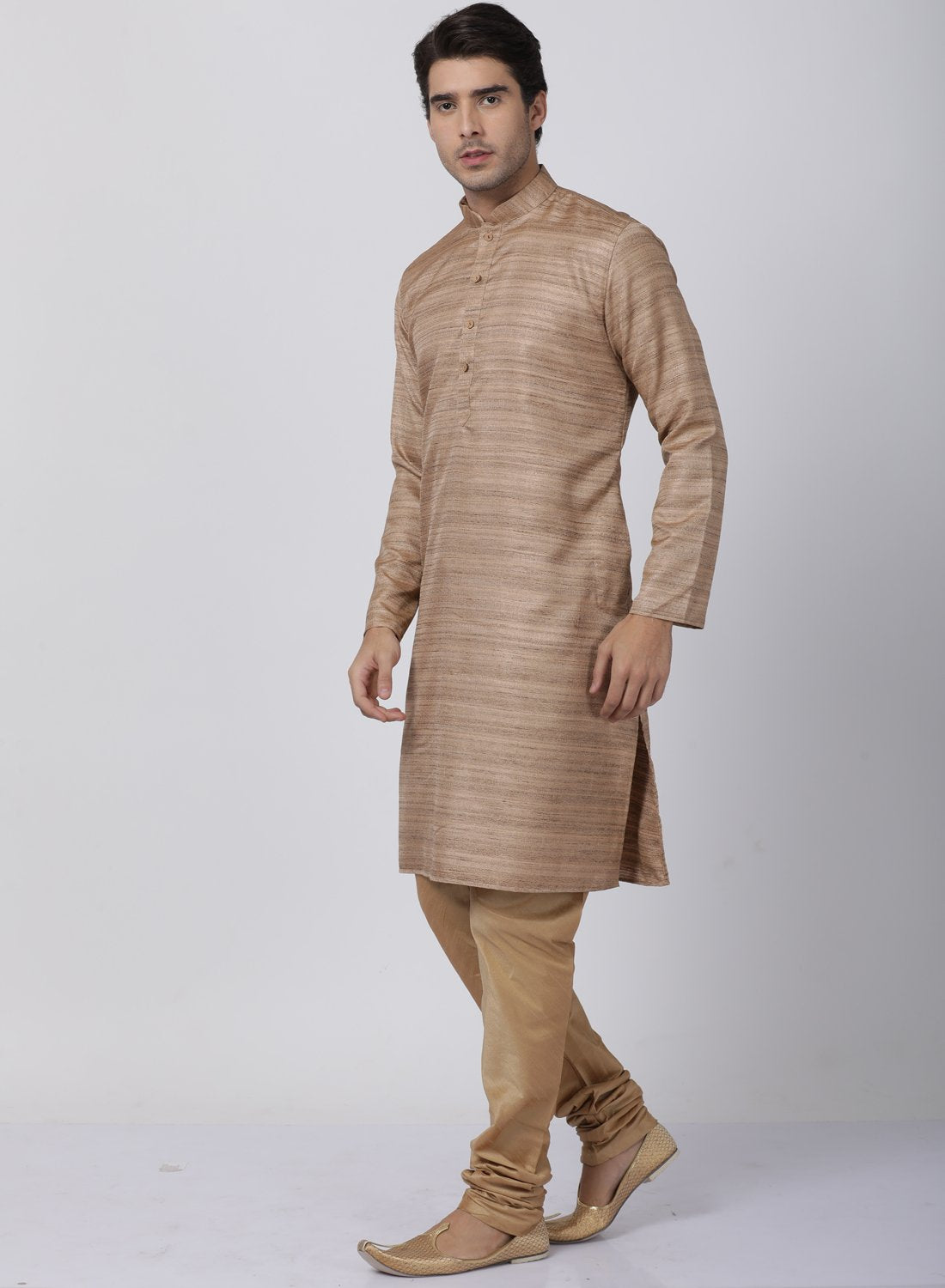 Men's Gold Cotton Silk Blend Kurta and Pyjama Set