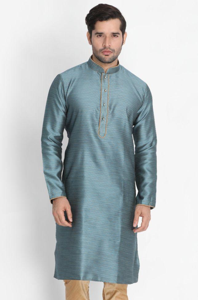 Men's Light Blue Cotton Silk Blend Kurta