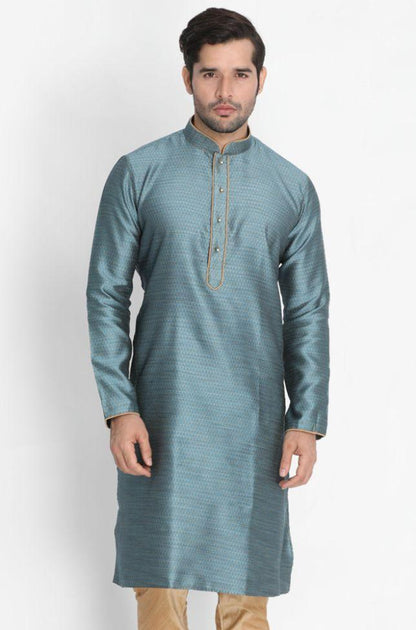 Men's Light Blue Cotton Silk Blend Kurta