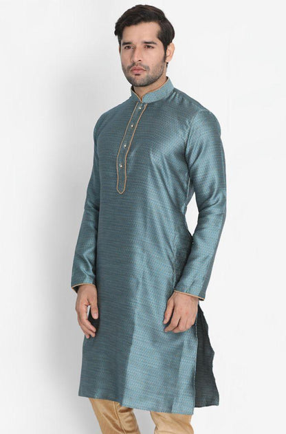 Men's Light Blue Cotton Silk Blend Kurta