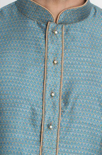 Men's Light Blue Cotton Silk Blend Kurta