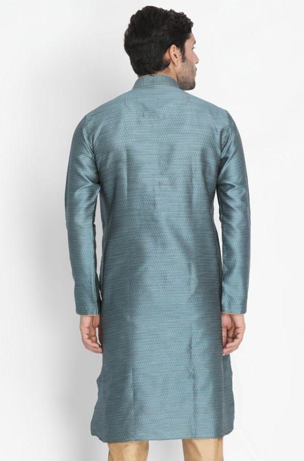 Men's Light Blue Cotton Silk Blend Kurta