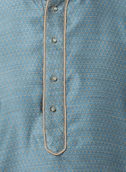Men's Light Blue Cotton Silk Blend Kurta and Pyjama Set