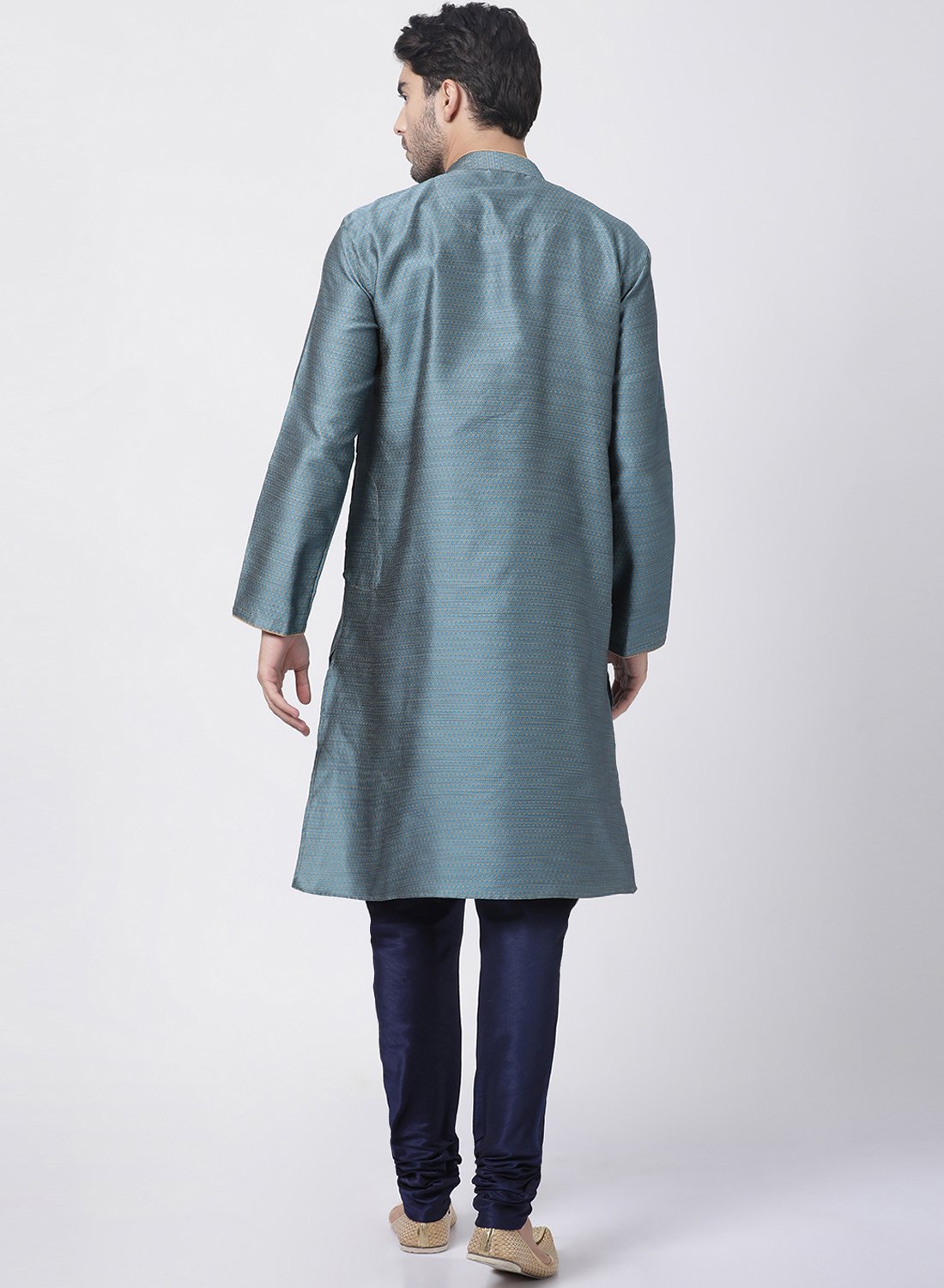 Men's Light Blue Cotton Silk Blend Kurta and Pyjama Set
