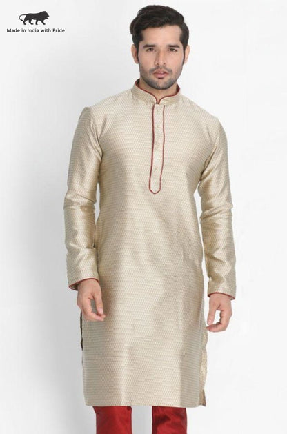 Men's Beige Cotton Silk Blend Kurta