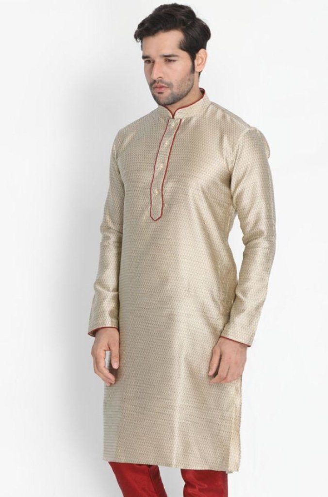 Men's Beige Cotton Silk Blend Kurta