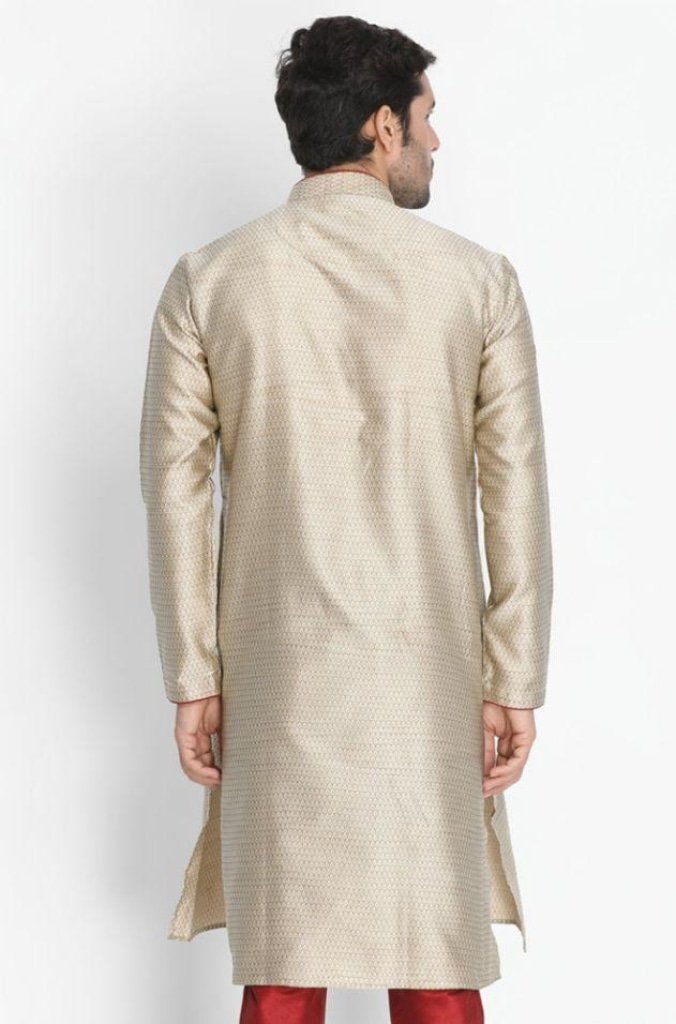 Men's Beige Cotton Silk Blend Kurta