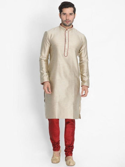 Men's Beige Cotton Silk Blend Kurta