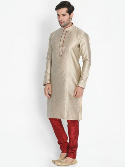 Men's Beige Cotton Silk Blend Kurta and Pyjama Set