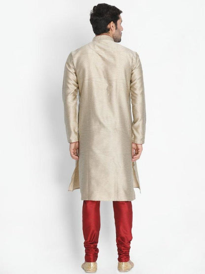 Men's Beige Cotton Silk Blend Kurta and Pyjama Set