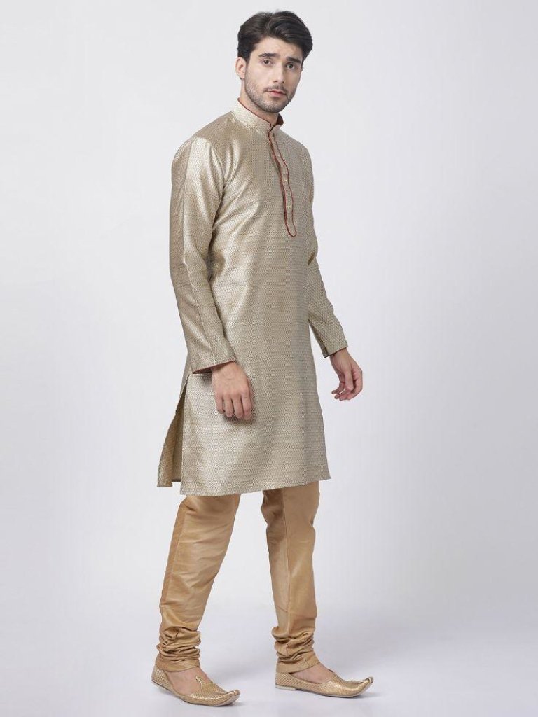 Men's Beige Cotton Silk Blend Kurta and Pyjama Set