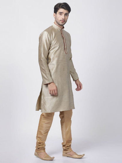 Men's Beige Cotton Silk Blend Kurta and Pyjama Set