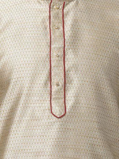 Men's Beige Cotton Silk Blend Kurta and Pyjama Set