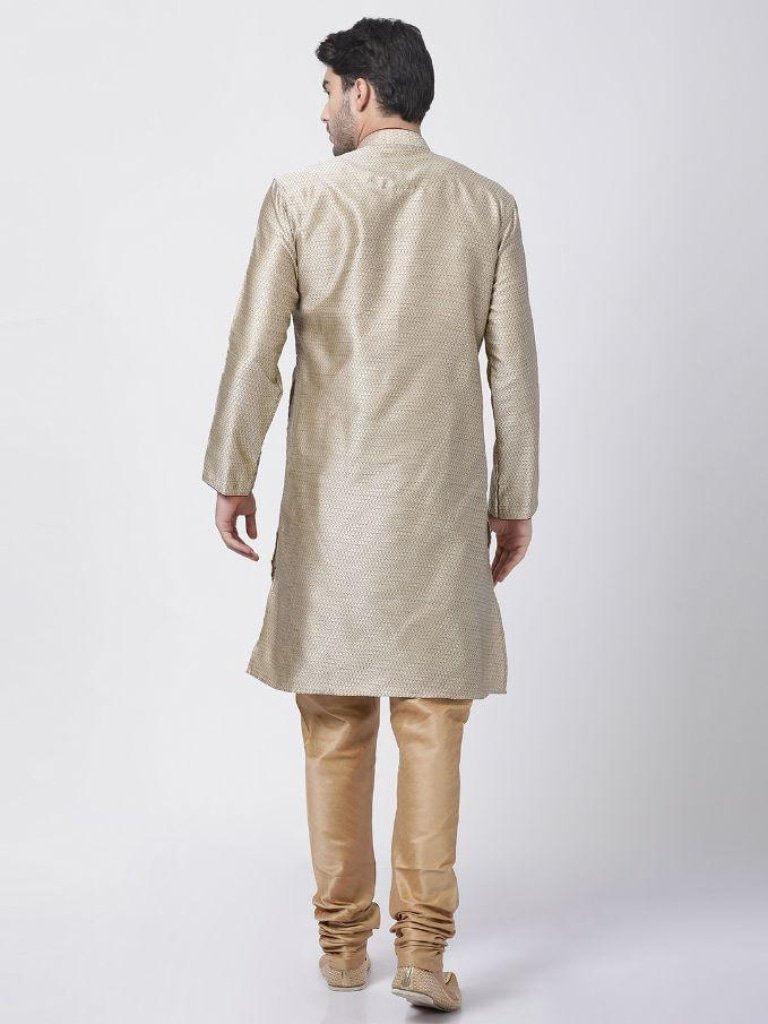 Men's Beige Cotton Silk Blend Kurta and Pyjama Set
