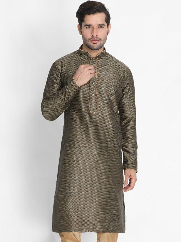 Men's Black Cotton Silk Blend Kurta