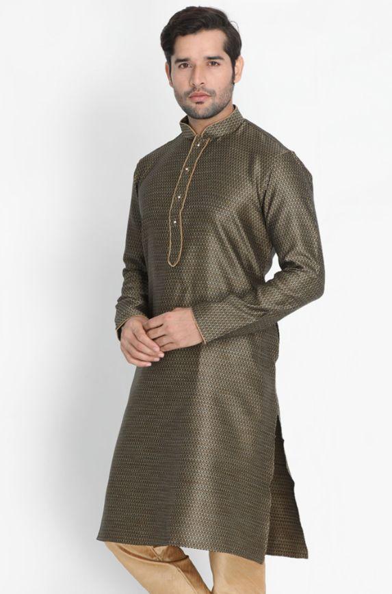Men's Black Cotton Silk Blend Kurta