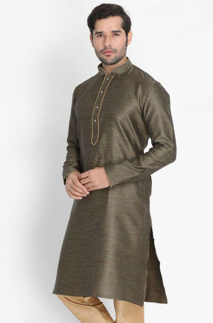Men's Black Cotton Silk Blend Kurta