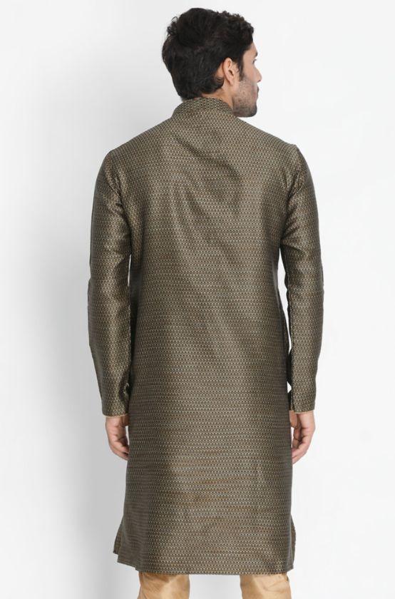 Men's Black Cotton Silk Blend Kurta