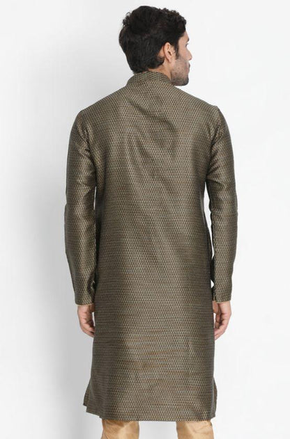 Men's Black Cotton Silk Blend Kurta
