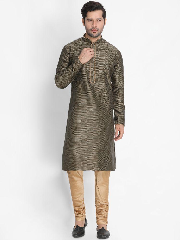 Men's Black Cotton Silk Blend Kurta