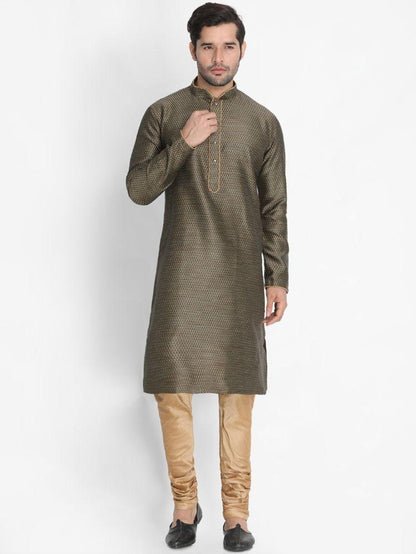 Men's Black Cotton Silk Blend Kurta