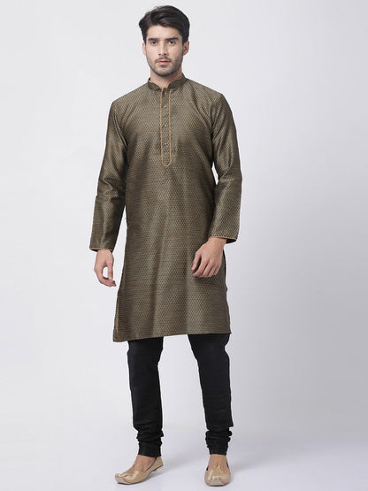 Men's Black Cotton Silk Blend Kurta and Pyjama Set