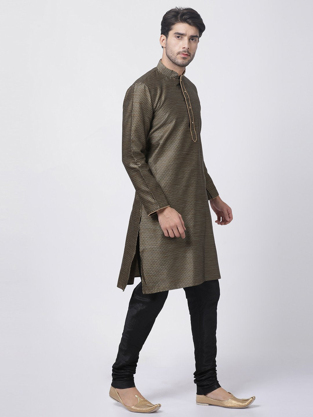 Men's Black Cotton Silk Blend Kurta and Pyjama Set