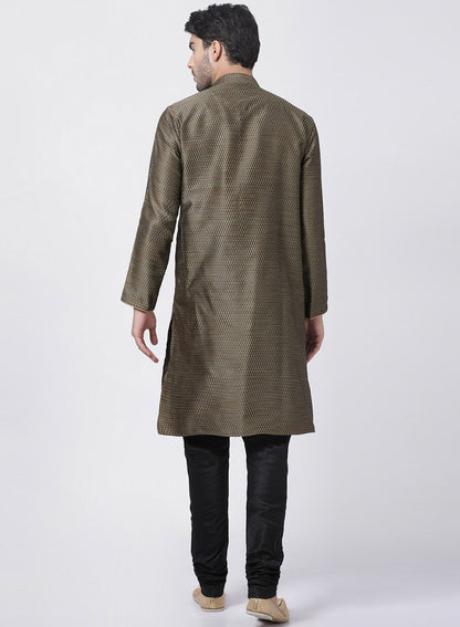 Men's Black Cotton Silk Blend Kurta and Pyjama Set