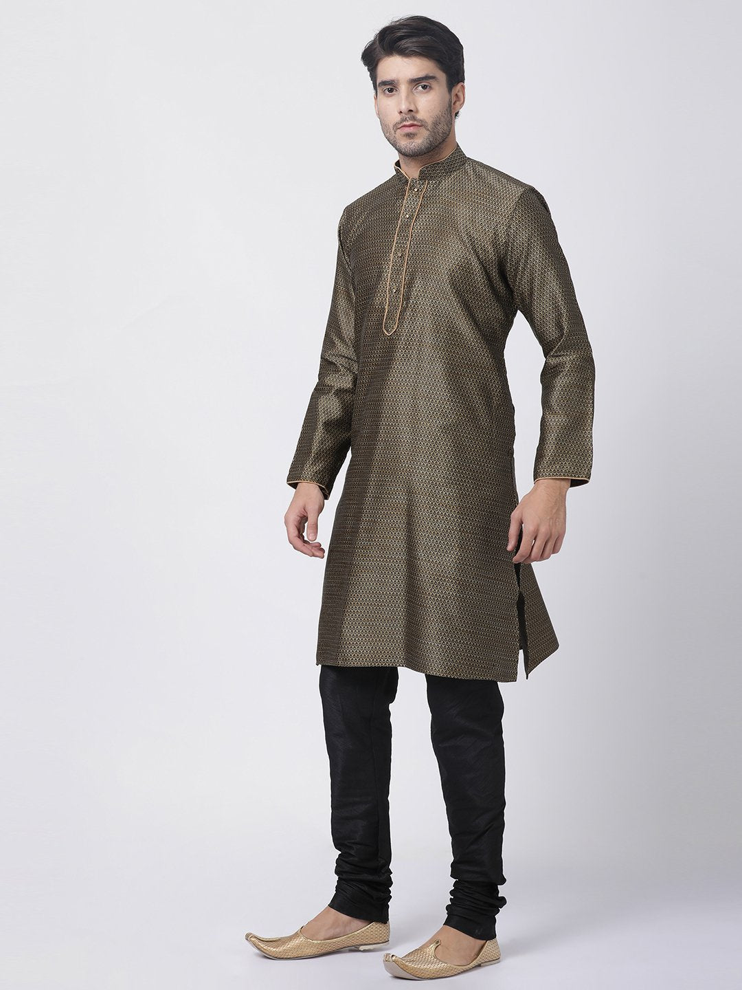 Men's Black Cotton Silk Blend Kurta and Pyjama Set